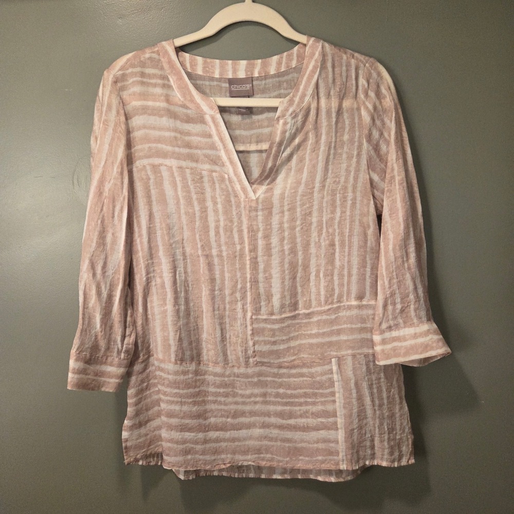 Chico's Size 0 Women's S Tunic Airy Patchwork Lightweight Blouse 3/4 Sleeve